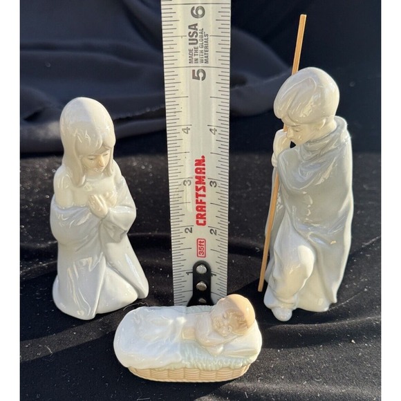 Cream & Blue Hummel Nativity Set 5" Scene 3 Piece Set Porcelain Baby Jesus -S86 - Picture 8 of 13